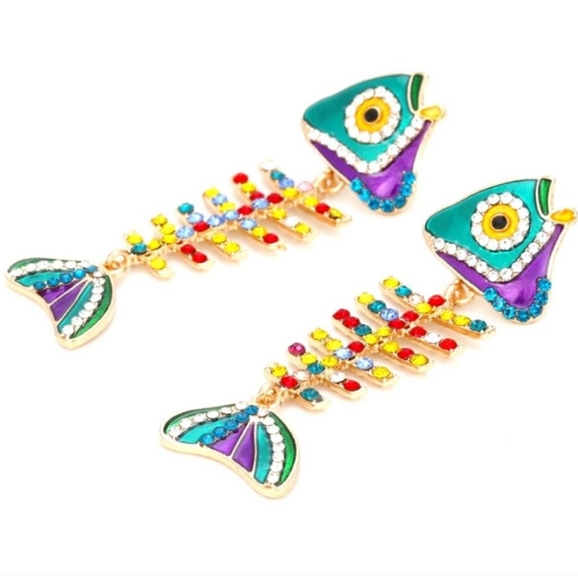 Callie Prosperity Wishbone Multi Rhinestone Blingy Fishbone Earrings - Picture 5 of 7